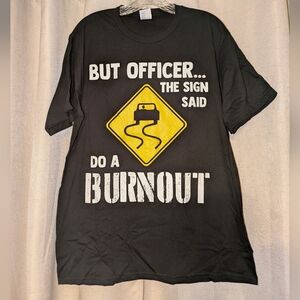 Port and Company Black Short-Sleeve Graphic Tee with Yellow Sign
